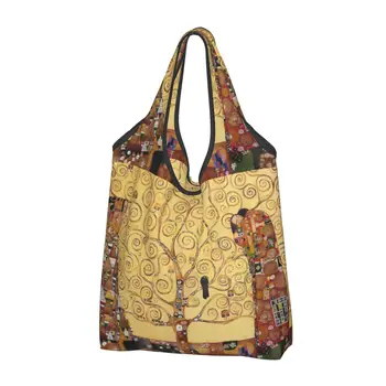 Многоразовые Хозяйственные Сумки Gustav Klimt для продуктов Складные Продуктовые сумки Tree of Life Stoclet Frieze, Моющиеся Большие сумки-тоут