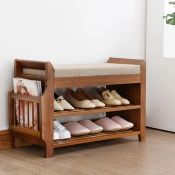 Бамбуковая скамейка в прихожей с 2-уровневым органайзером для хранения обуви, сиденье на подушке, шкаф для обуви, шкаф для обуви, мебель для прихожей, Обувь
