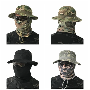 Тактическая кепка Мужская камуфляжная шляпа Boonie, солнцезащитный шарф для уличного пейнтбола, страйкбола, армейских тренировок, рыбалки, охоты, пешего туризма