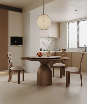 Круглый стол из массива орехового дерева в винтажном стиле, домашний круглый стол, французский круглый обеденный стол и сочетание стула