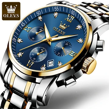 OLEVS Мужские часы Лучший бренд класса люкс из нержавеющей стали, водонепроницаемые кварцевые часы со светящимся хронографом, модные деловые наручные часы