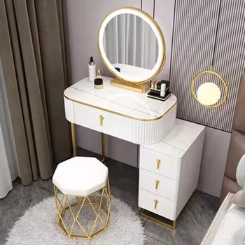 Роскошный Белый шкаф для макияжа, Выдвижной ящик для подсветки, Минималистичный Туалетный столик, Современная консольная мебель Tavolo Trucco LJ50DT