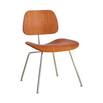 Обеденный стул из литой фанеры с ножками из нержавеющей стали, мебель для столовой, реплика современного деревянного стула середины века