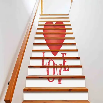 Наклейки на лестницу с рисунком Красных влюбленных сердечек, наклейки на лестницу ко Дню Святого Валентина, Съемные Подступенки для лестницы в романтическом стиле, Фрески для домашнего декора