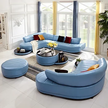 Кожаный диван, верхний слой кожи, индивидуальность, креативное изогнутое сочетание, простая современная мебель для гостиной большой квартиры