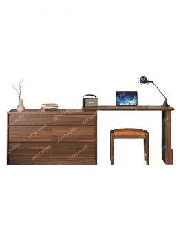 Комод из массива черного ореха, письменный стол, встроенный столик для макияжа, Спальня