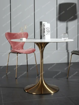Металлический стол для дома в маленькой квартире, простой белый круглый стол, столик для кафе