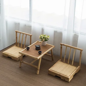 Простой чайный столик Татами из бамбука и ротанга с плавающим окном, маленький чайный столик в японском стиле, креативный низкий столик