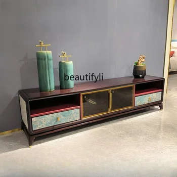 Современный минималистичный ТВ-шкаф из черного дерева в новом китайском стиле, Массивная деревянная каменная плита, мебель для гостиной небольшой квартиры