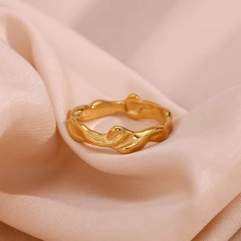 Литье Нерегулярной водной волны, Кованые Позолоченные кольца на указательный палец Для женщин, основы минимализма, кольца из нержавеющей стали, ювелирные изделия