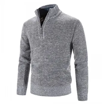 Осенне-зимний мужской свитер, пуловер, однотонный повседневный свитер со стоячим вырезом, мужской свитер на молнии с полувысоким вырезом, вязаный свитер с длинным рукавом