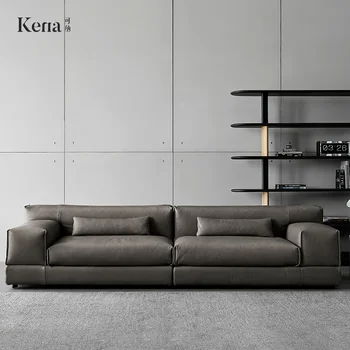 Kena Kona/широкий диван из итальянской анилиновой кожи для четырех человек, прямой ряд, квадратный ретро-серый съемный корпус