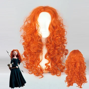 Brave Merida Orange Длинные вьющиеся волнистые парики для косплея, женские термостойкие парики для вечеринок