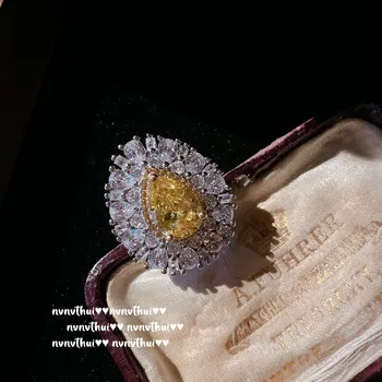 Роскошный желтый кубический цирконий S925 серебристого цвета, женское кольцо-браслет, элегантное женское кольцо на палец, подарок на день рождения, модные украшения