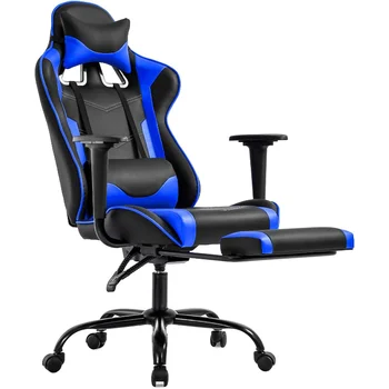 Игровое кресло BestOffice с Подставкой для ног, Эргономичное Офисное Кресло, Регулируемое Вращающееся Рабочее Кресло, Откидывающийся Стол для Видеоигр (Синий)