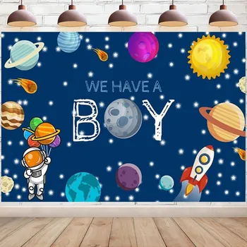 У нас есть фон для мальчика Детский душ Космическая ракета Фон для фотосъемки звезд Астронавта Украшение вечеринки Реквизит для фотобудки