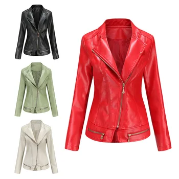 Женская модная кожаная куртка в тонком стиле, женские пальто из искусственной кожи, Весенне-осенняя одежда