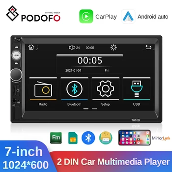 Podofo 2DIN Автомобильный Стерео Радио 7-дюймовый Автомобильный MP5 Плеер Carplay Android Auto Автомобильный Мультимедийный Плеер USB Bluetooth FM Для Универсального