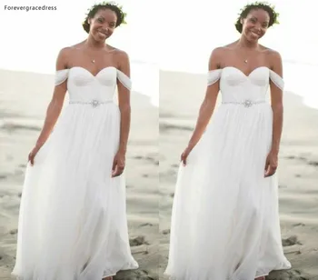 Элегантные белые свадебные платья в стиле Бохо Трапециевидный Шифон Богемный Пляж Загородный Сад Свадебные платья для невесты больших размеров на заказ