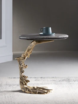 Легкое роскошное искусство современный мраморный край твердая чистая медь угловой журнальный столик для небольшой квартиры дизайнерский на заказ