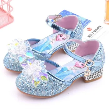 Замороженные босоножки Эльзы; обувь на высоком каблуке для девочек; танцевальная обувь принцессы для маленьких девочек; Модные хрустальные туфли розового и синего цвета;