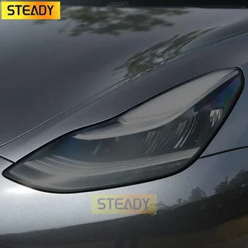 Защитная пленка для автомобильных фар, Налобный фонарь, Прозрачная Дымчато-черная наклейка из ТПУ для Tesla Model 3 2021 2017-На Аксессуары