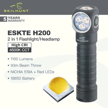Skilhunt ESKTE H200 (версия с высоким CRI, 4500K) Налобный фонарь 2 в 1, несколько источников света с красным светом, 1100 люмен, 18650