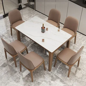 Небольшой обеденный стол в скандинавском стиле, уникальный нескользящий дизайн, Прямоугольный обеденный стол, Мрамор, Белая гора, Наборы мебели Comedor