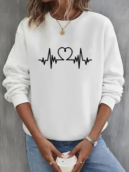 Тренд Love Heartbeat, милая одежда 90-х, пуловеры с круглым вырезом и принтом, модные женские флисовые повседневные женские толстовки с мультяшным рисунком
