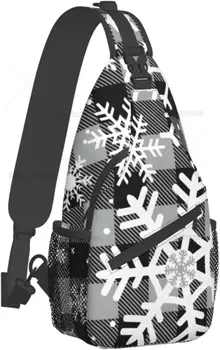 Снежинки, серые нагрудные сумки в клетку цвета Буйвола, зимние Рождественские праздничные сумки через плечо, дорожный походный рюкзак, повседневная сумка Унисекс