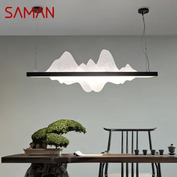 Китайские подвесные светильники SAMAN для потолка, светодиодные, 3 цвета, современный чайный домик, креативная люстра с пейзажем на холме для домашней столовой
