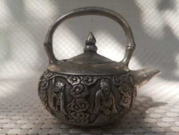Коллекция Старинного тибетского серебра 8 бессмертных чайник, высококачественное домашнее Художественное украшение Ремесла горшок