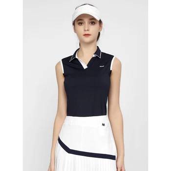 2023 Новая женская футболка для гольфа PGM с коротким рукавом, Летний дышащий спортивный топ без рукавов, одежда для гольфа, женская