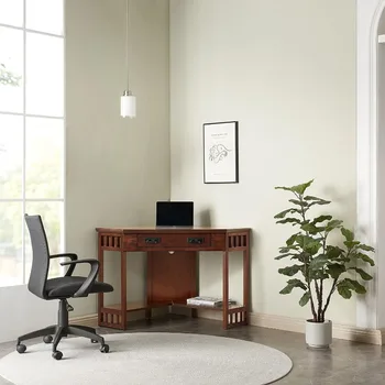 С 1910 года Угловой компьютерный и письменный стол, отделка Mission Oak, мебель