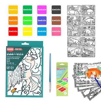 Книжка-раскраска акварелью, книги по акварели, Милая книжка для рисования акварелью, карманная книжка для рисования красками и кистью для детей 3
