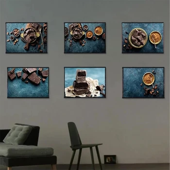 Картина на холсте с шоколадными бобами, плакаты с вкусной едой в скандинавском стиле, настенные рисунки для декора кухни, магазина десертов