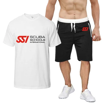Дайвинг С принтом SSI Мужские Летние футболки с коротким рукавом в стиле харадзюку в стиле хип-хоп, Высококачественные хлопчатобумажные Футболки, шорты, костюм, Спортивная одежда