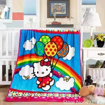 Аниме Hello Kitty Радужный воздушный шар Плюшевое одеяло, покрывало для сна, 100x140 см, домашнее животное, дети, девочки, декор детской спальни, Путешествия