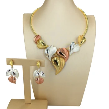 Ювелирные наборы Yuminglai Dubai, трехцветные украшения для женщин, ожерелье с серьгами FHK14623