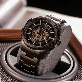 OBLVLO Оригинальный дизайн, Механические наручные часы со скелетом из черной стали, водонепроницаемые Автоматические часы для мужчин, часы Relogio CAM-AR-SK