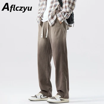 Винтажные вельветовые брюки Harajuku, мужские прямые брюки с эластичной резинкой на талии, модные повседневные брюки с градиентом, мужские вельветовые брюки
