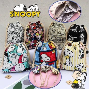 Snoopy Drawstring Bag Bundle Bag Мультфильм Аниме Упаковка Атласные Сумки Для Париков Домашняя Организация Фланелевая Сумка Для Хранения со Шнурком