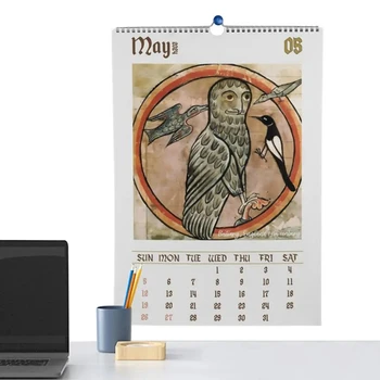 Средневековый настенный календарь Уродливая Сова Настенный календарь на 2024 год Даргон Новогодний Подвесной календарь на 2024 год Планировщик на 12 месяцев Подарок с изображением Птиц