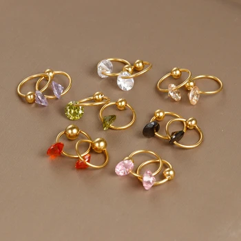 Классические многоцветные серьги-кольца с кристаллами CZ, маленькие серьги-кольца для женщин, подвеска из нержавеющей стали, серьги для пирсинга в стиле панк, вечерние украшения