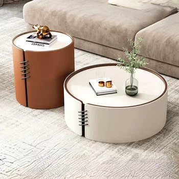 Легкая роскошная кожаная столешница Rock, круглые журнальные столики, современный центральный стол, минималистичный диван, приставной столик, мебель для гостиной, мебель для дома