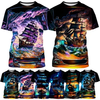 Парусная морская футболка с 3D-печатью, винтажная футболка, мужская модная уличная крутая футболка