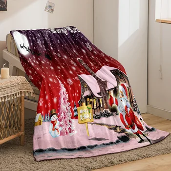 Рождественский фланелевый плед Рождественский декор Подарок, елка из микрофибры Санта Клаус Снеговик Диван-кровать Диван-одеяло Дорожное одеяло