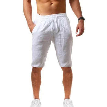 Модные Новые мужские шорты из хлопка и льна, шорты для бега на пляже, для отдыха и спорта