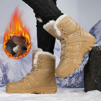 Зимние военные ботинки, мужские уличные Теплые кожаные походные ботинки, мужская армейская спецназовская обувь для пустыни, тактические боевые ботильоны