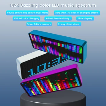Цветной RGB звукосниматель ритма Светодиодный Музыкальный спектр Дисплей ритма Голосовое Управление Индикатор уровня атмосферного освещения Электронные часы
